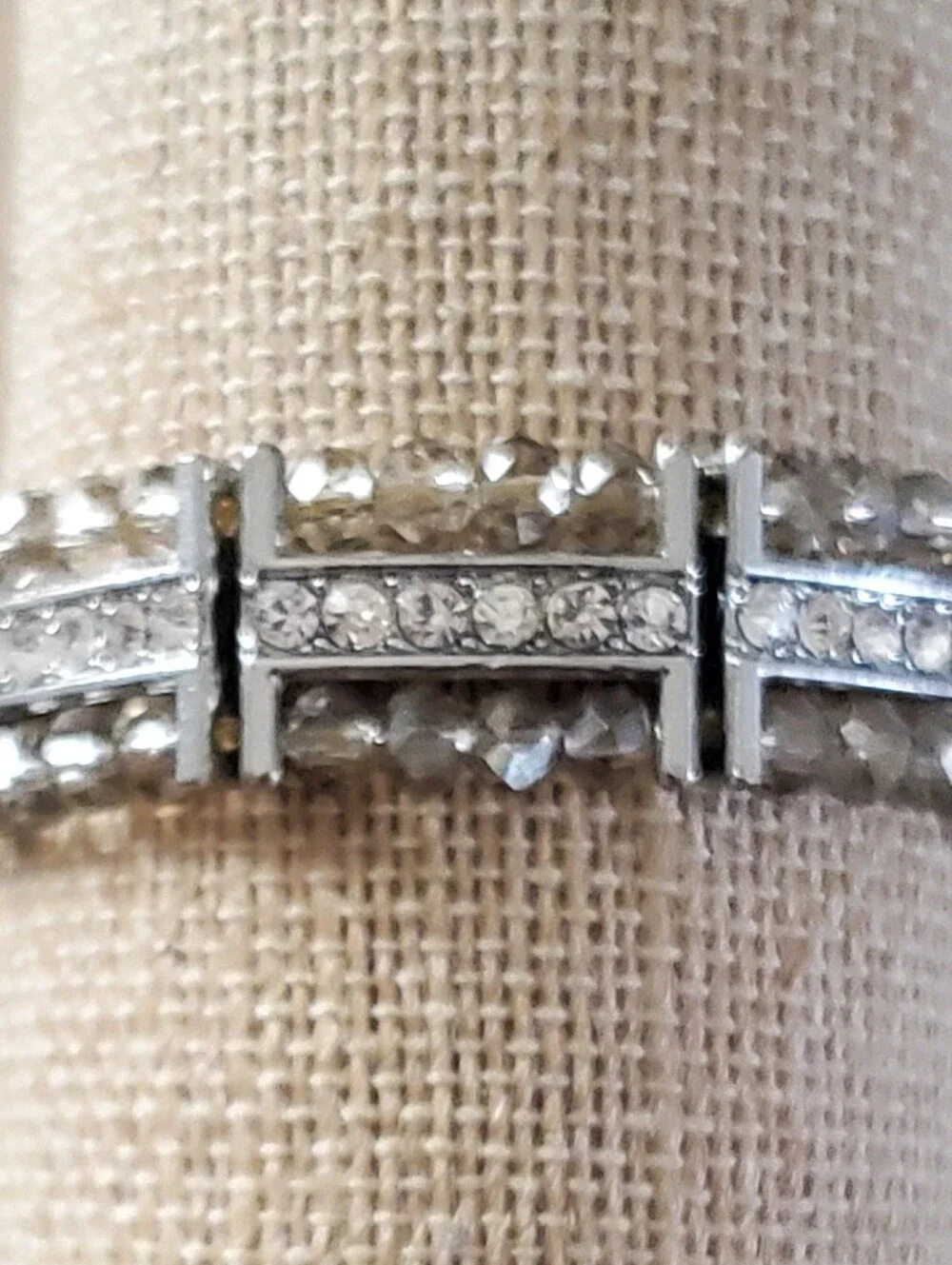 ​White House Black Market Silver Crystal Faceted Bead Multi Row Stretch Bracelet